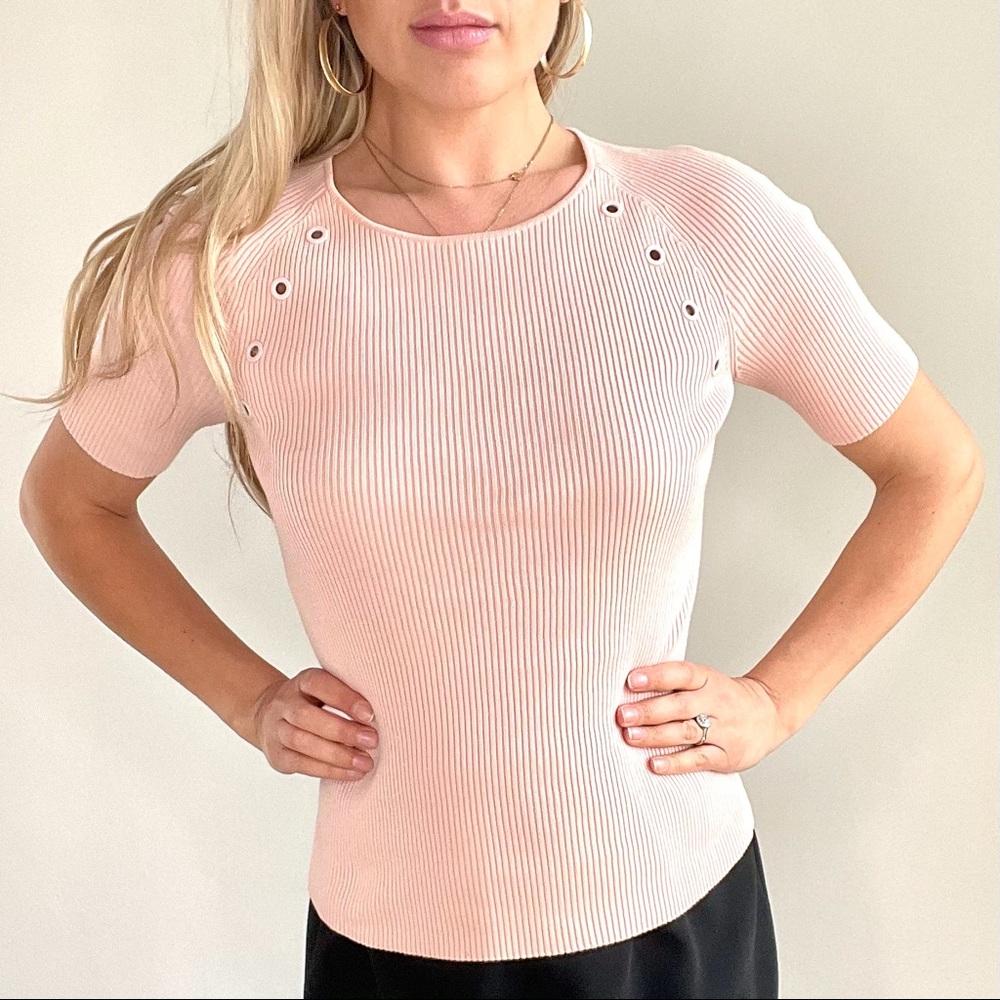 Akris Punto Pink Blush Ribbed Short Sleeve Top M